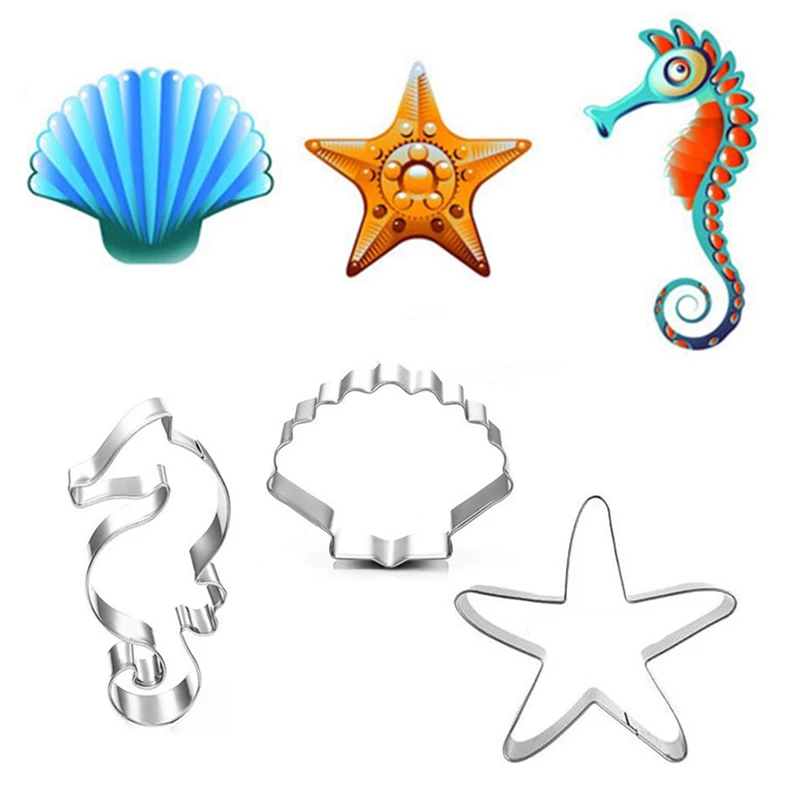 

3 Pcs Starfish Shell Sea Horse Cookie Cutter Mermaid Under The Sea Party Decoration Stainless Steel Biscuit Mold Girl Birthday