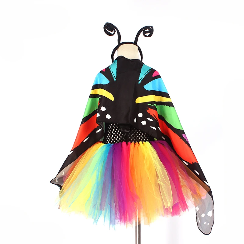 Bright Rainbow Butterfly Tutu Dress Little Kids Girls Halloween Costume Outfit Children Birthday Party Beach Holiday Tulle Dresses (11)