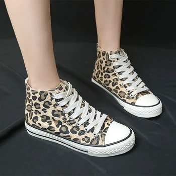 

2020 spring Sexy Leopard High Top Sneakers Women Fashion Flats Canvas Shoes Woman Autumn Platform Ladies Shoes E16-90