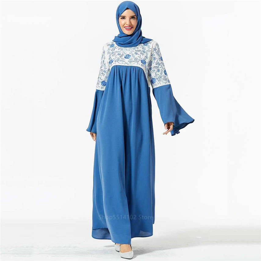 Fashion Women Muslim Islamic Clothing Hijab Dress Floral Embroidery Abaya Dubai Kaftan Marocain Pakistan Arabic Party Long Robe |