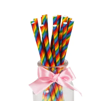 

25pcs Rainbow Theme Paper Straws Happy Birthday Wedding Decorative Event Party Supplies Environmental Creative Drinking Straws