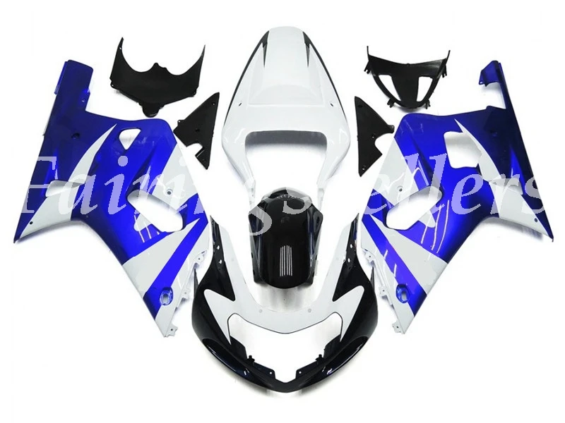 Литье под давлением ABS мотоцикл обтекатели комплект подходит для Suzuki GSXR 600-750 K1 2001 2002 2003 01 02 03 Обтекатели красное пламя - Цвет: Blue and White