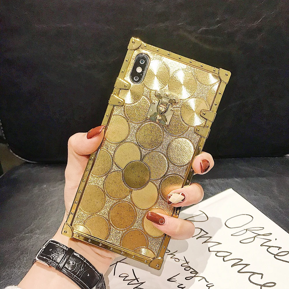 Hot 3D Luxury Square Gold Glitter Case for iphone 11Pro X XR XS MAX 7 8 15 Pro Max 14 Plus For Samsung Galaxy S10 S9 Back Cover