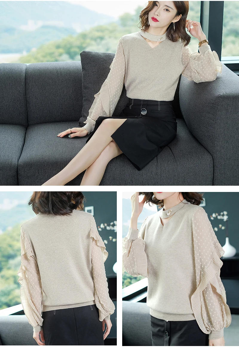 Summer Pure V-neck short women knit sweater Edge-dotted yarn sleeve women sweater pure color fashion thin sweater new