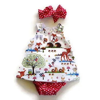 

Infant Kids Toddler Baby Girl animal sleeveless o-neck Dresses+polka dot red Bottoms brief +Headband Outfit Clothes Set
