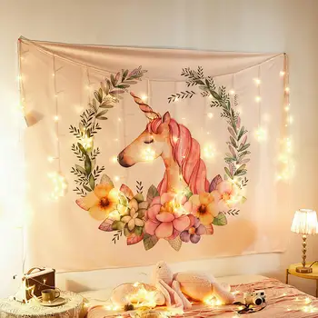 

Unicorn Tapestry Wall Hanging Tapiz Pared Mandala Bohemia Tapisserie Mural Home Decor Tapestries with Lights Tapestry Psychedel