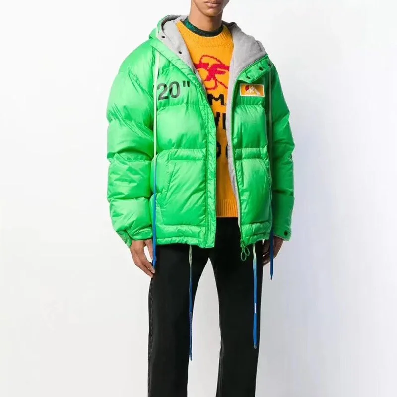 

2020 Gradation Rope Women Men White Printed Down Coats Jacket Hiphop Streetwear Men Casual Down Jacket