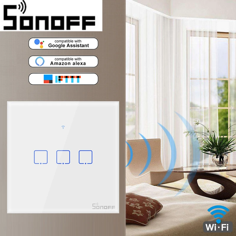 

SONOFF T1 WiFi Smart Switch With 3 Gangs (EU & UK ),Works With Amazon Alexa And Google Assistant,Compatible With IFTTT Function