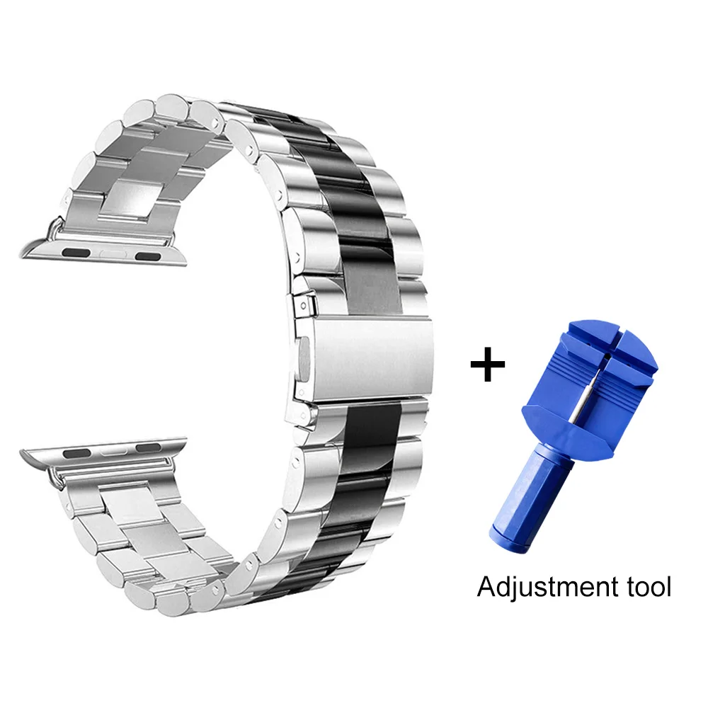 silver black tool Ремешок из нержавеющей стали для Apple Watch, 42 мм, 38 мм, 44 мм, 40 мм, металлический браслет для наручных часов iwatch, серия 4, 3, 2, 1 - Цвет ремешка: silver black tool