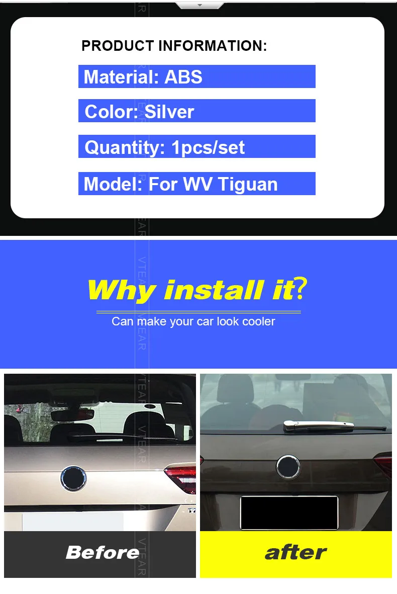 Vtear для Volkswagen vw tiguan задний стеклоочиститель лобового стекла накладка внешние аксессуары ABS хромированная отделка