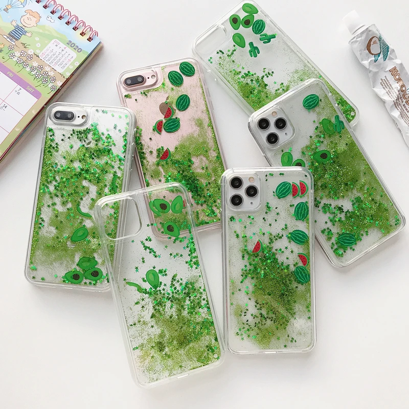 3D Air Cushion Quicksand Liquid Watermelon Avocado Phone Case for Apple Iphone 12 11 Pro Max Xr Xs X 7Plus 8 7 TPU Soft Cover | Мобильные