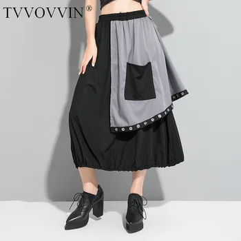 

Korea 2020 fashion new skrit women Tightness Waist Split Joint Solid Color Half-body Skirt Metal Decoration Irregular YH720