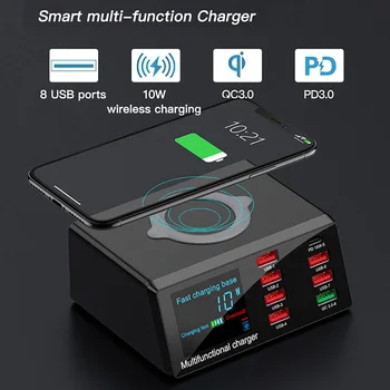 

8 USB Ports Mobile Phone Charger PD QC 3.0 USB Fast Charging Dock Wireless Smart Charge Adapter Charger for iPhone Samsung