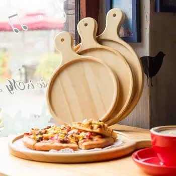 

6/8/9/10/12 Inch Wooden Pizza Board with Handle Baking Tray Cutting Board Platter Plate Cake Bakeware Tools Pizza Tray