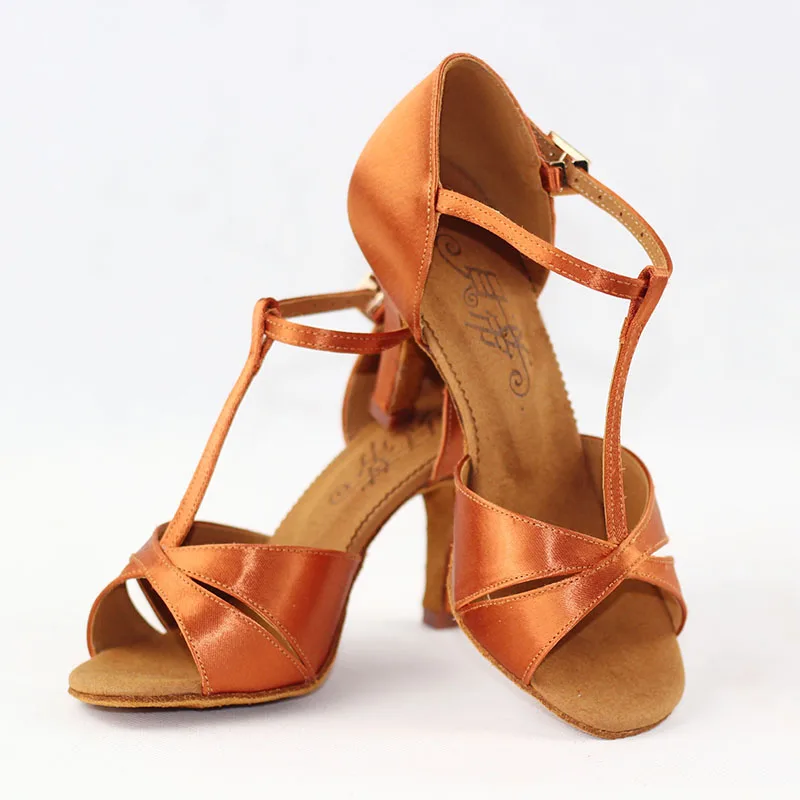 Goedkoop Hot Koop Vrouwen Latin Bd Dans Schoen 2358 Satijn Sandaal Dames Latin Dansen Schoenen Hoge Hak Zachte Zool T Bar indoor