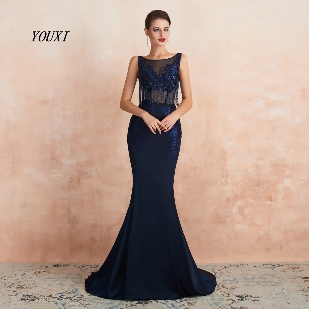 

YOUXI Robe de Soiree Evening Dress 2019 Sexy Backless Beading Tassel Long Prom Formal Mermaid Party Gown Abendkleider Lang
