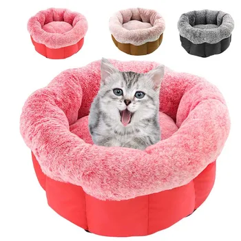 

Fashion Dog Bed Kennel Small Cat Pet Puppy Round Bed House Soft Warm Pad Nest plush and canvas pet bed 2019 hot