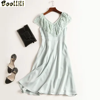 

Boollili 2020 Vintage Summer Dress for Women Clothes Elegant Chiffon Lace Ruffle Sexy V Neck Party Dress Long Vestidos