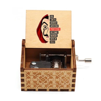 

Wooden Hand Crank Music Box LA CASA DE PAPEL Bella Ciao Star Wars Game Of Thrones Queen Love Mom Various colours Music Box Chri