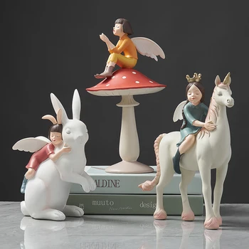

Home Decoration Accessories Mythology Abstract Sculpture Angel Statue Home Decor Statues for Decoration Unicorn Rocking Horse