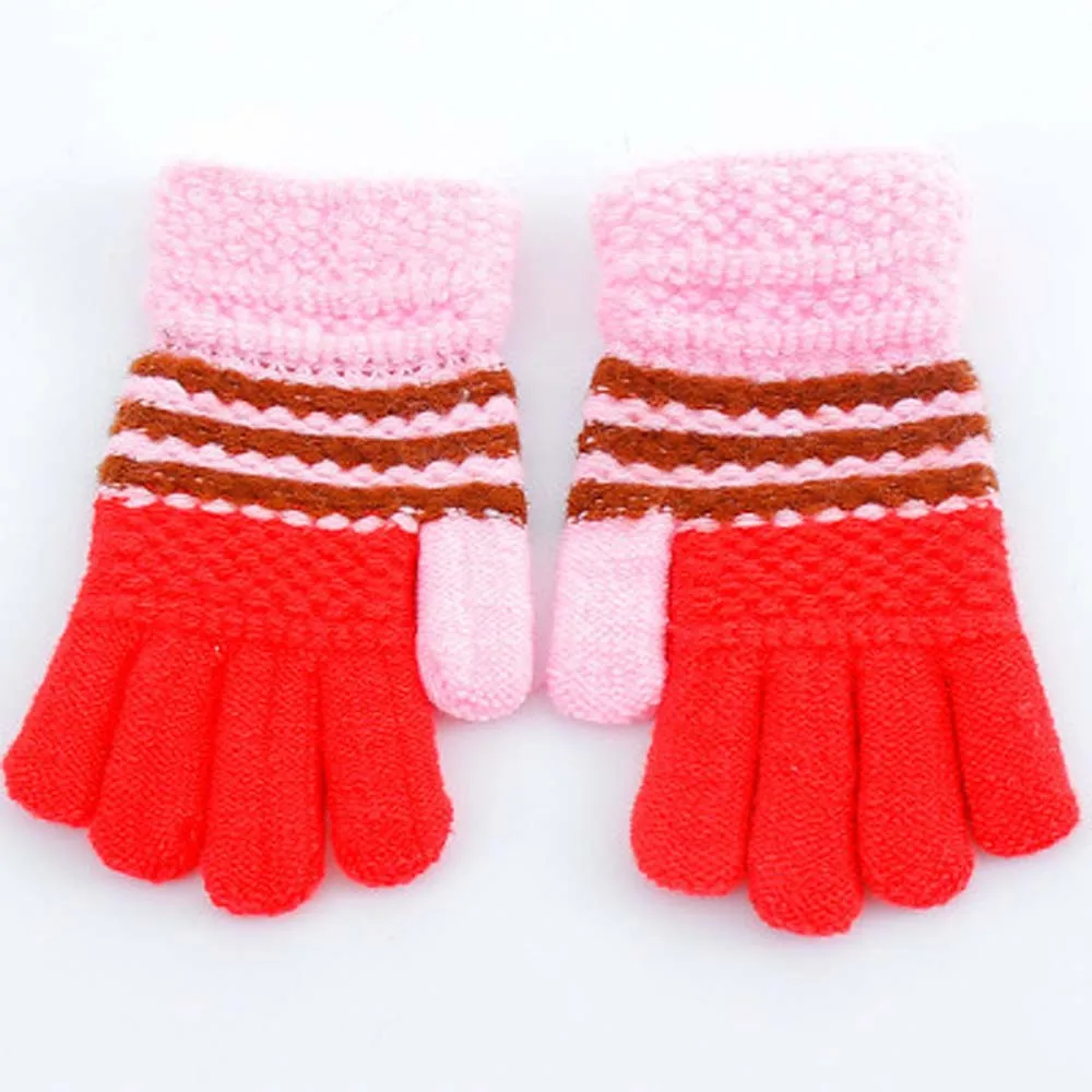 Winter Warm Gloves Children Knitted Stretch Mittens Kids Girls Boys Gloves Full Finger Gloves Multicolor Thick Gloves - Цвет: 4
