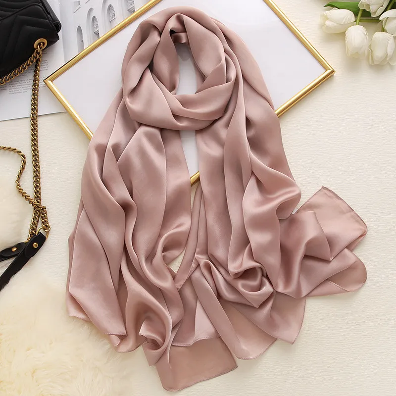 180*90cm New Style Autumn Winter Women Beach Pure Color Shawl China Luxury Silk Lady Fashion Sunscreen Scarves Popular Hijab 3