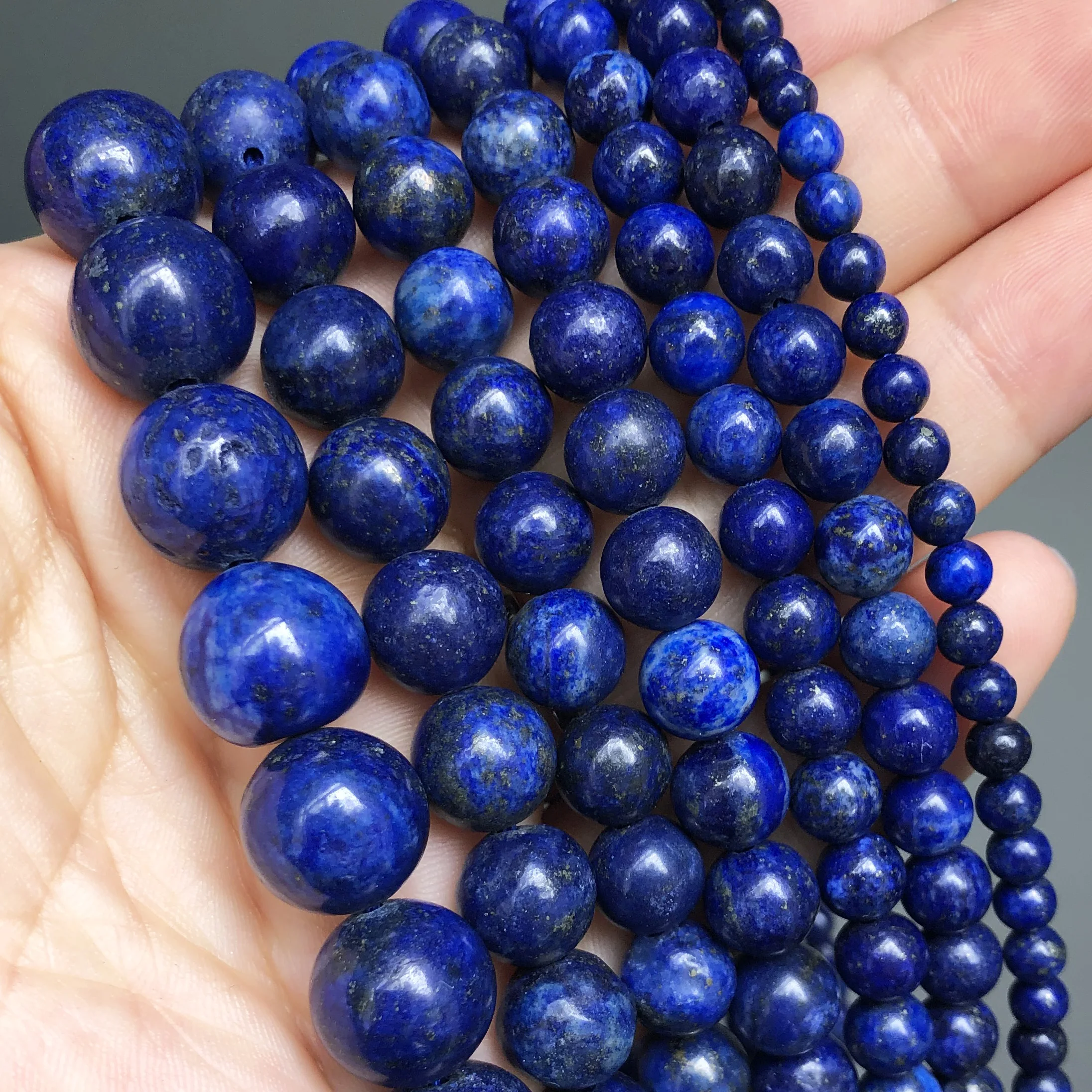 Perles rondes en pierre naturelle Lapis Lazuli, accessoires pour la fabrication de bijoux, boucles d'oreilles, DIY, 15'' 4/6/8/10/12 mm, vrac