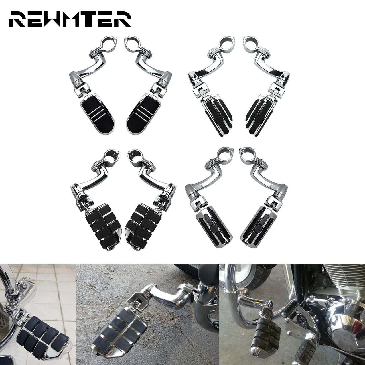 Motorcycle Foot Pegs Mount Highway Footrest Clamp Chrome Engine Guard