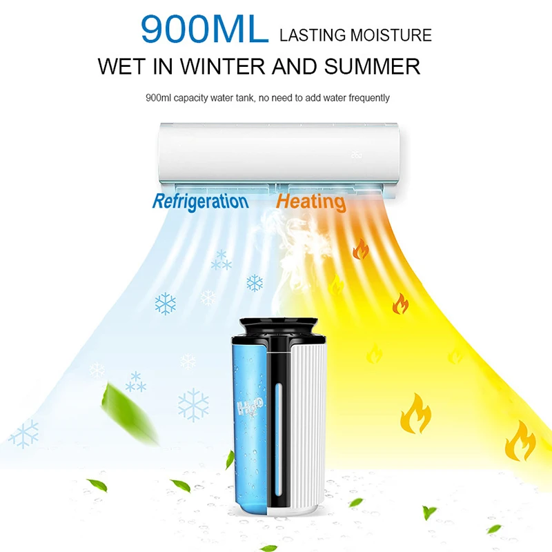 

Humidificador New 900ML Air Humidifier Ultrasonic USB Diffuser Aroma Essential Oil 7 Color LED Night light Cool Mist Purifier