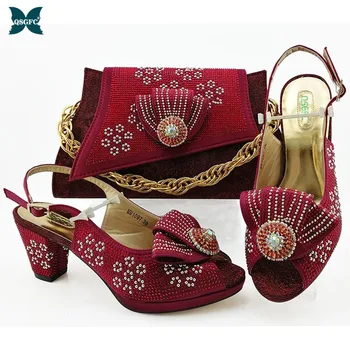 

African Ladies Shoes and Bag Matching Set With Wine Color Hot Selling Women Italian design Shoes And Bag Set For Party Wedding