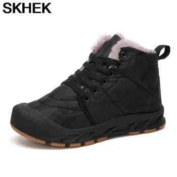 

SKHEK Boy Boots Winter shoes Kid Snow Boot Children Shoes For Boy Sneaker Warm Fur Ankle Oxford cloth toddler Shoe waterproof