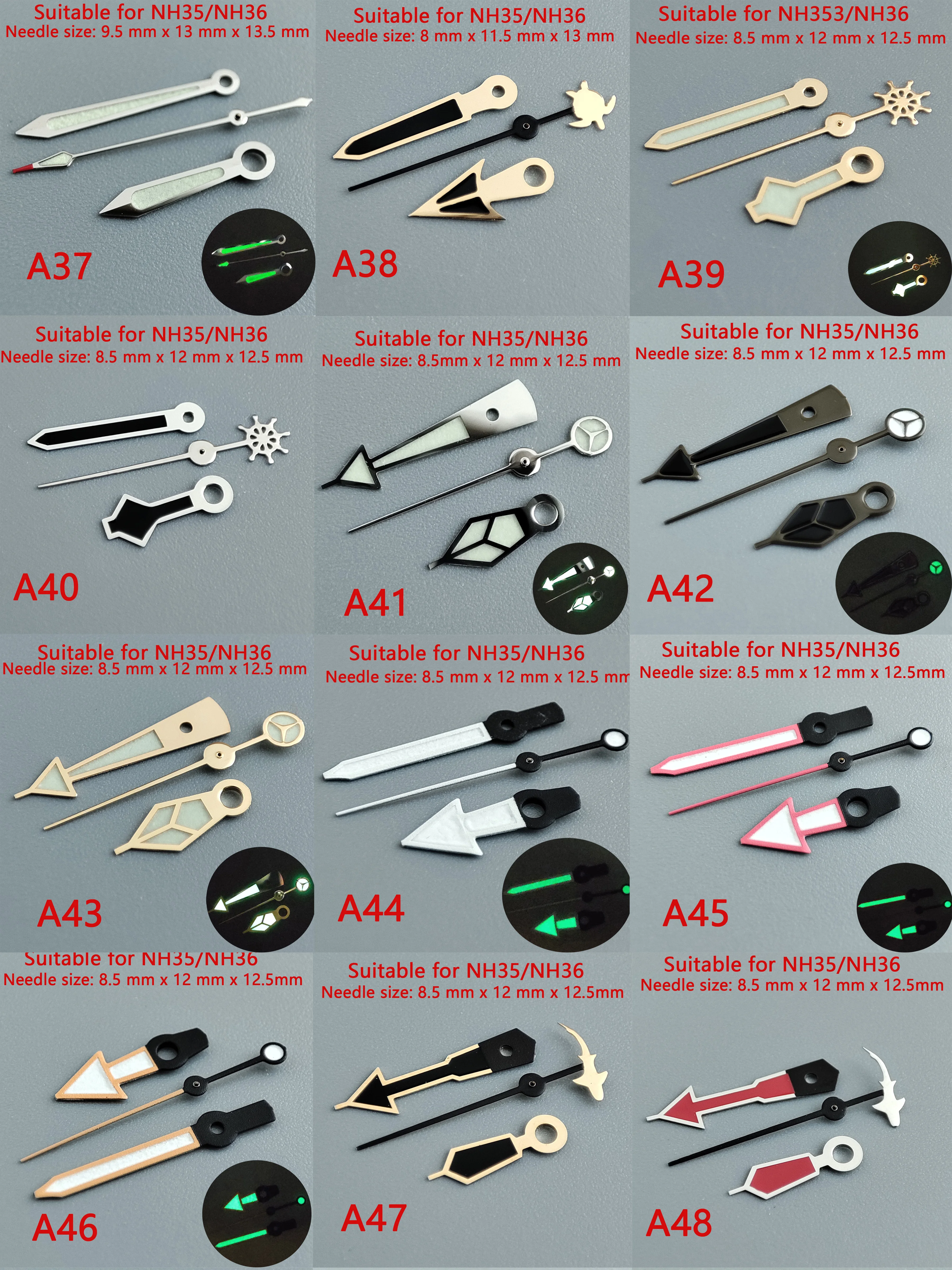 Luminous Green & Silver Watch Hands Set with Seconds Pointer
