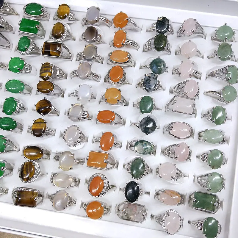 Търговия на едро Микс произволен цвят Стил Природен камък Алуминиеви пръстени Модни бижута Дамски чар Парти Сватбен годежен пръстен Високо качество