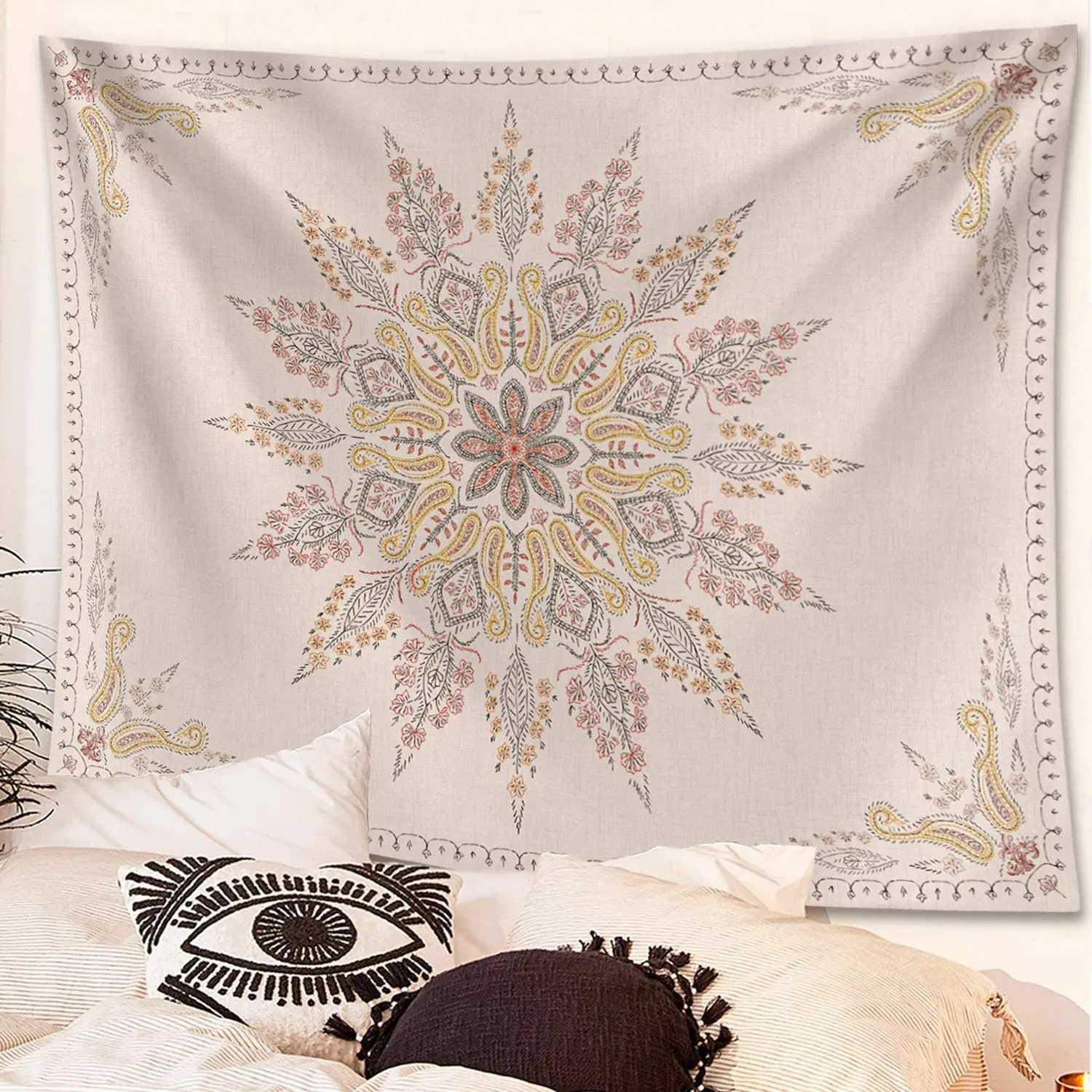 Boho Wall Hanging Floral Tapestry India Mandala Macrame Home Decor Aesthetic Room Mural