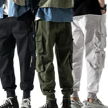 

Casual Men Solid Color Drawstring Multi-pockets Beam Pants Ankle Tie Trousers