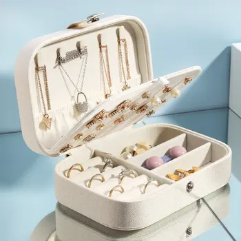 

Korean Style Jewelry Box Organizer Travel Jewerly Storage Box Double-Layer Earing Necklace Ring Box Sundries Organizing Holder