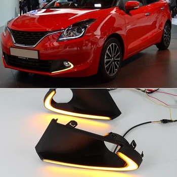 

1 Pair LED DRL Daytime Running Lights Fog Lamp cover with yellow turn signals daylight For Suzuki Baleno 2016 2017 2018 2019