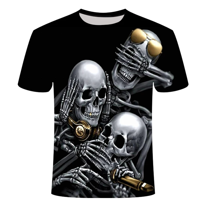 

2019 New Male/Female 3d t shirt Unique Iron Skull Print 3d Hip Hop Tees Summer Cool Black T-shirt Men Size S- 4XLdropshipping
