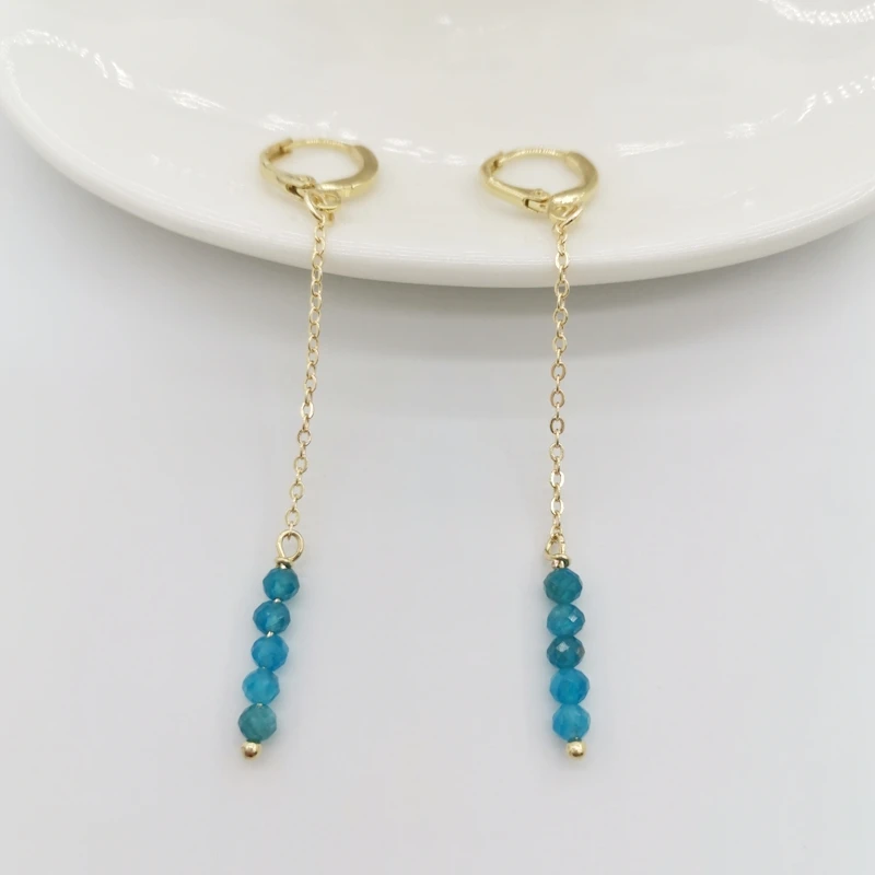 인회석 귀걸이 14K 골드 충전 체인 섬세한 측면 보석 펜던트 매달리는 후프, Boho 스테이트먼트 쥬얼리 여성 귀걸이 