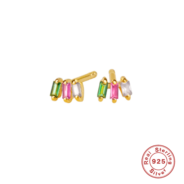 925 Sterling Silver Colored Crystal Hoop Earrings Collection Rainbow Zircon Mosaic Charm Circle Huggie Earrings Jewelry