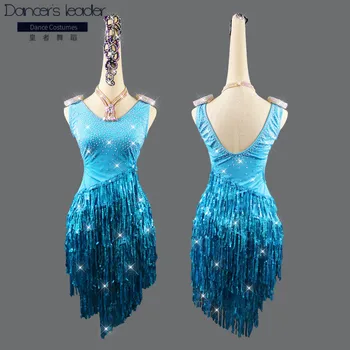 

New Latin dance performances with sequins and diamonds, ladies sexy dresses, summer high-end professional competition clothing
