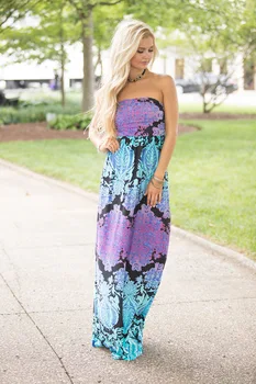 

Summer Floral Print Long Dress Women Sexy Off Shoulder Strapless A-line Dress Women Elegant Beach Party Dresses Women Vestidos