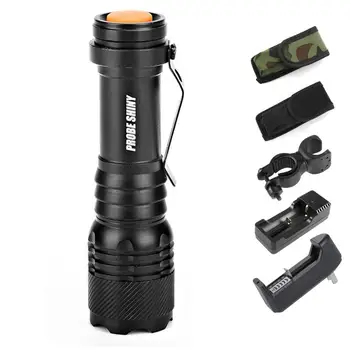 

Mini Portable Zoom 280LM XPE LED Tactical Flashlight Torch+Charger+Bicycle Holder Clip+Flashlight holster +AC wall charger
