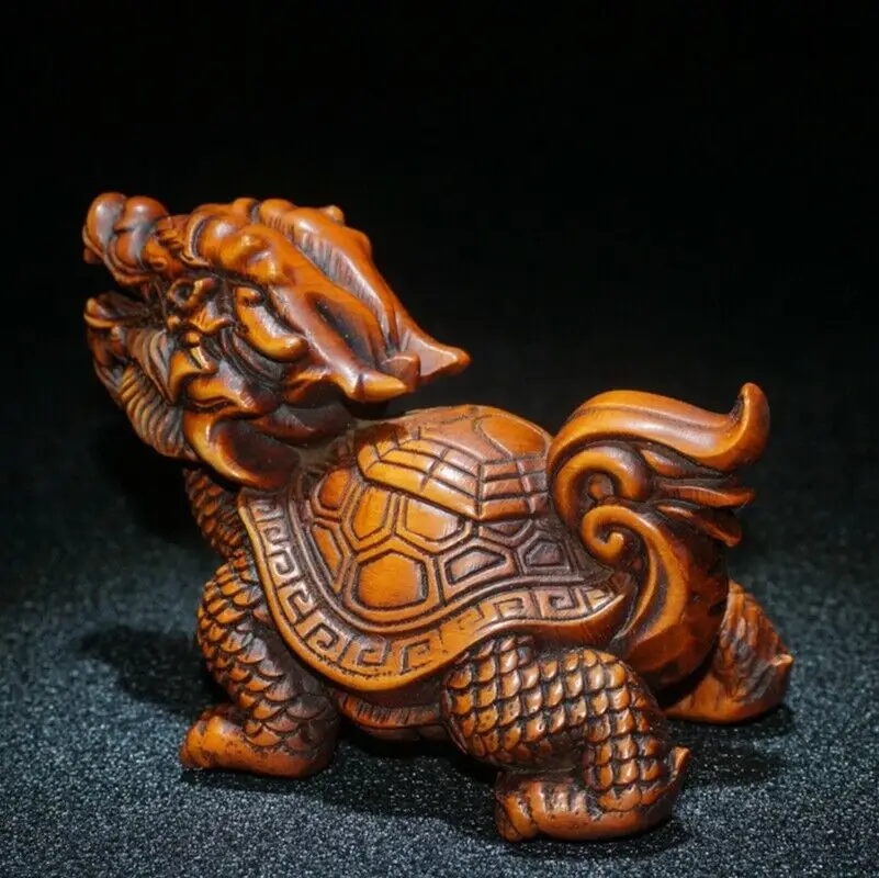 

Chinese Boxwood Wooden Statue Statuette modern home decor sculptur Dragon Turtle