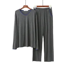 Pajamas Men's Spring and AutumnComfortable Casual Home S2020 Modal Pajama Pants MenWear Long-sleeved Trouser V-neck Loose