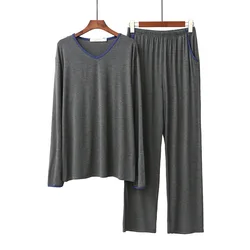 Pajamas Men's Spring and AutumnComfortable Casual Home S2020 Modal Pajama Pants MenWear Long-sleeved Trouser V-neck Loose