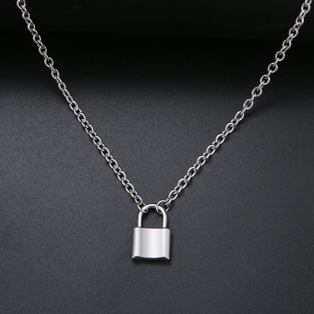 CACANA candado colgante Acero inoxidable plata Color oro collares a estrenar enlace cadena bloqueo collares Collar mujer para mujer