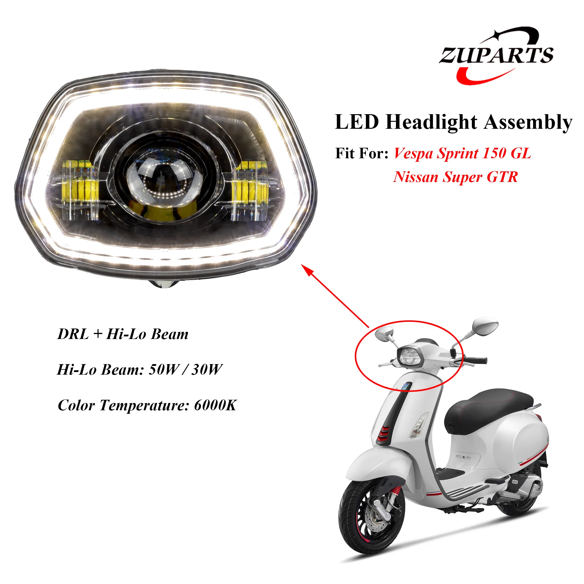 Black LED Headlight with Halo Ring fit for Vespa Sprint 150 / Super GTR  Head Lamp Assembly Front Light New Mod - AliExpress