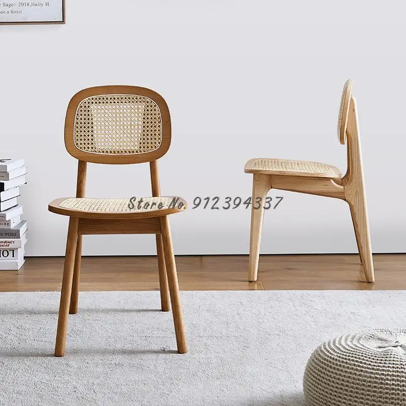 Medieval Wabi-sabi solid wood dining chair simple modern oak rattan single lounge Nordic restaurant backrest | Мебель