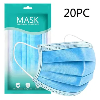 

20PCS Facemask Protection Mask Disposable Face Mask Anti Personal Mask 3Ply Ear Loop Mask Mouth Cover mascarilla